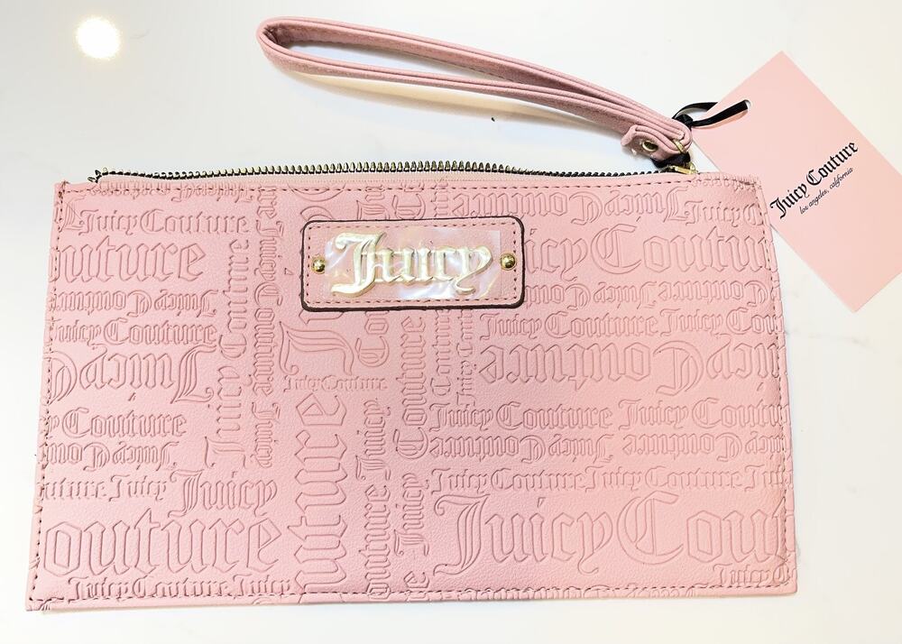 Juicy Couture Pouch Wallet Wristlet Womens One Size Pink Vinyl Logo Embossed